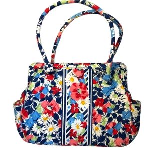 Vera Bradley summer cottage floral shoulder bag purse red blue quilted satchel
